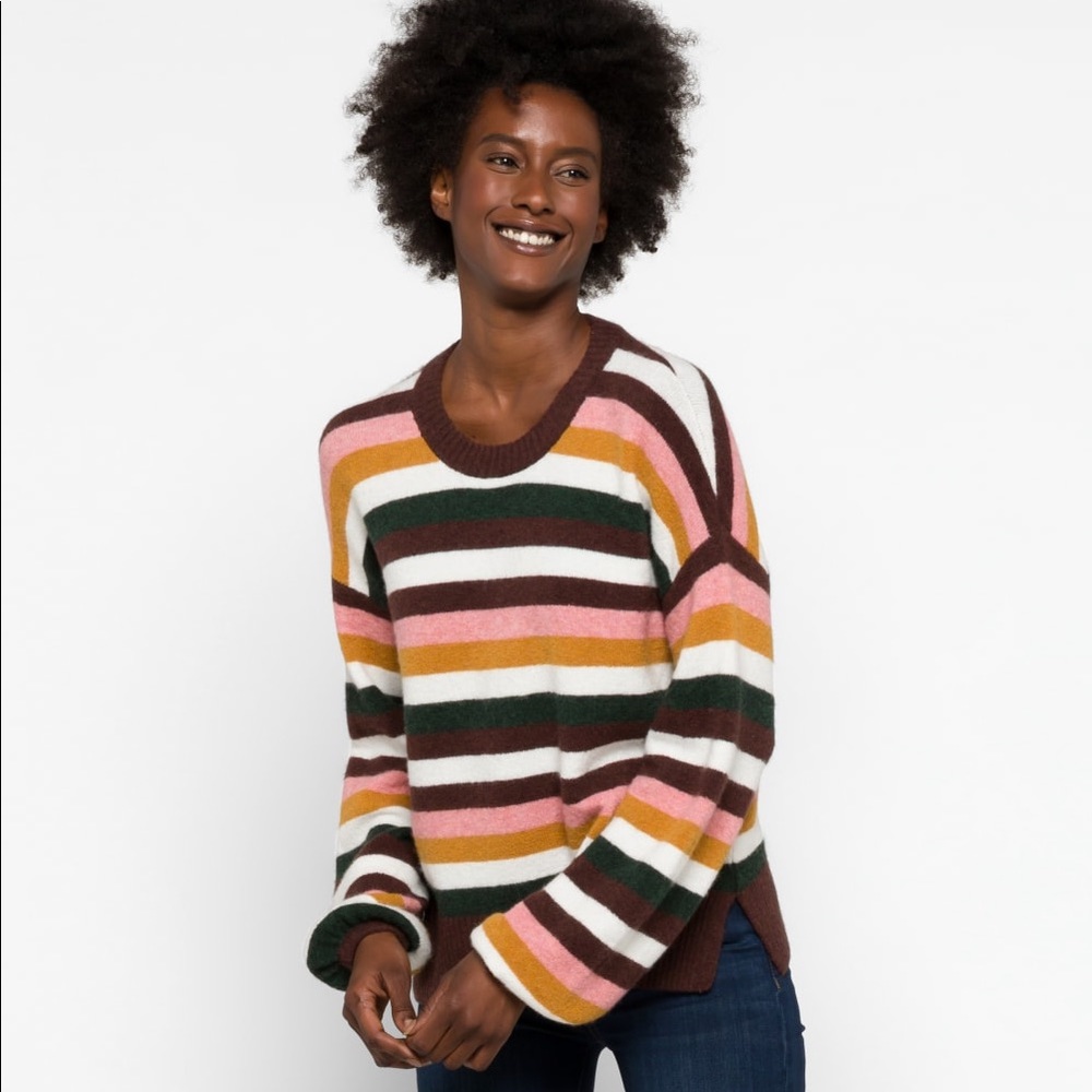 Madewell Calyse Wool Blend Balloon Sleeve Striped Pullover XS GUC - Picture 7 of 8